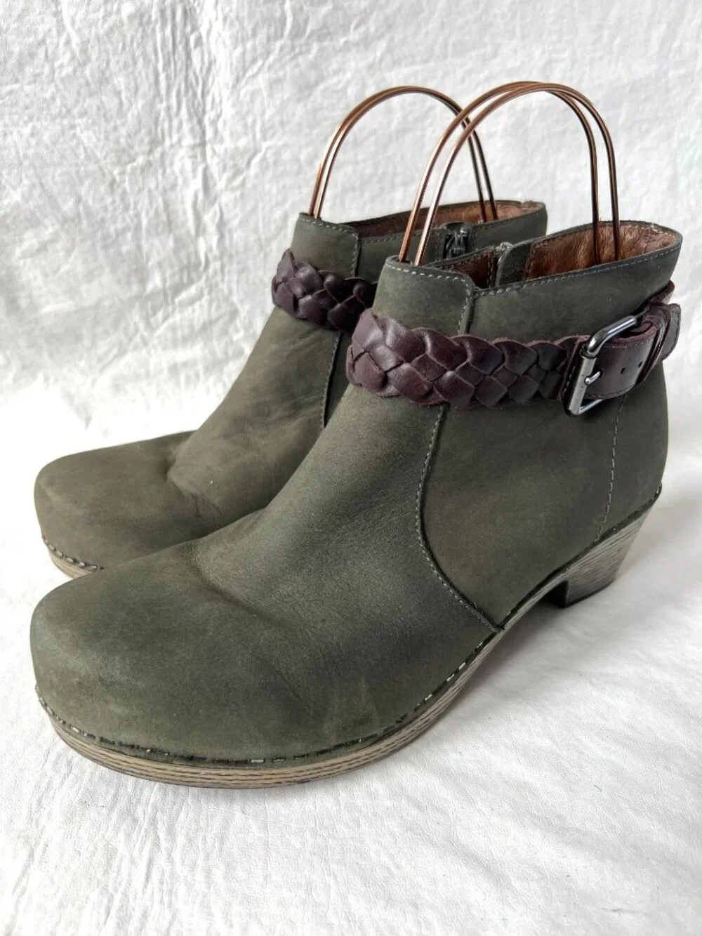 Dansko boots olive green brown leather Michelle EU 42 11.5 12 short ankle clog